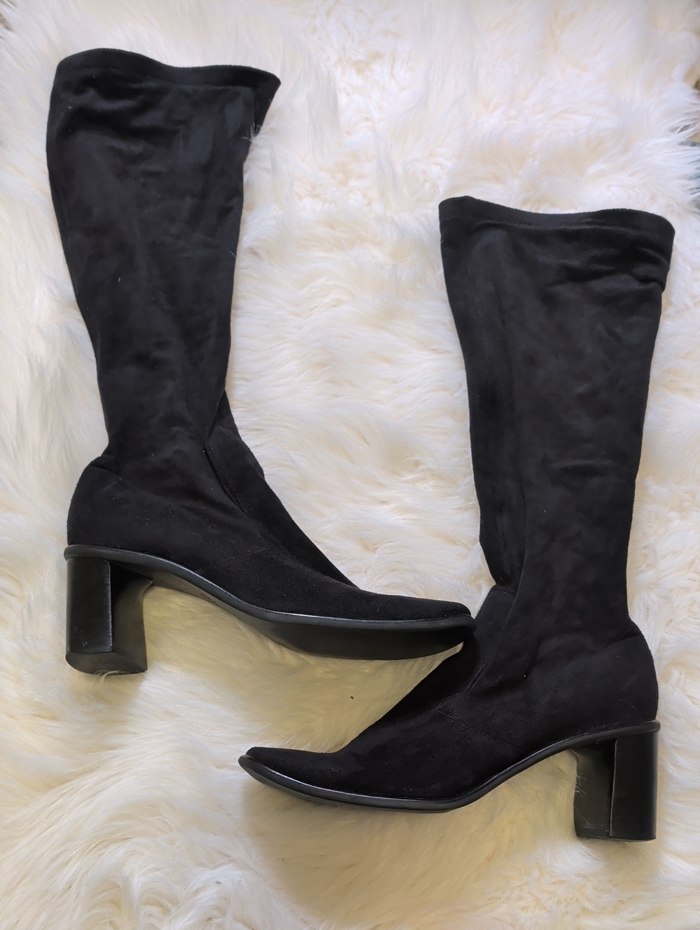 Franco Sarto Black Soft Sleeve Calf-High Block Heel Boots - Women